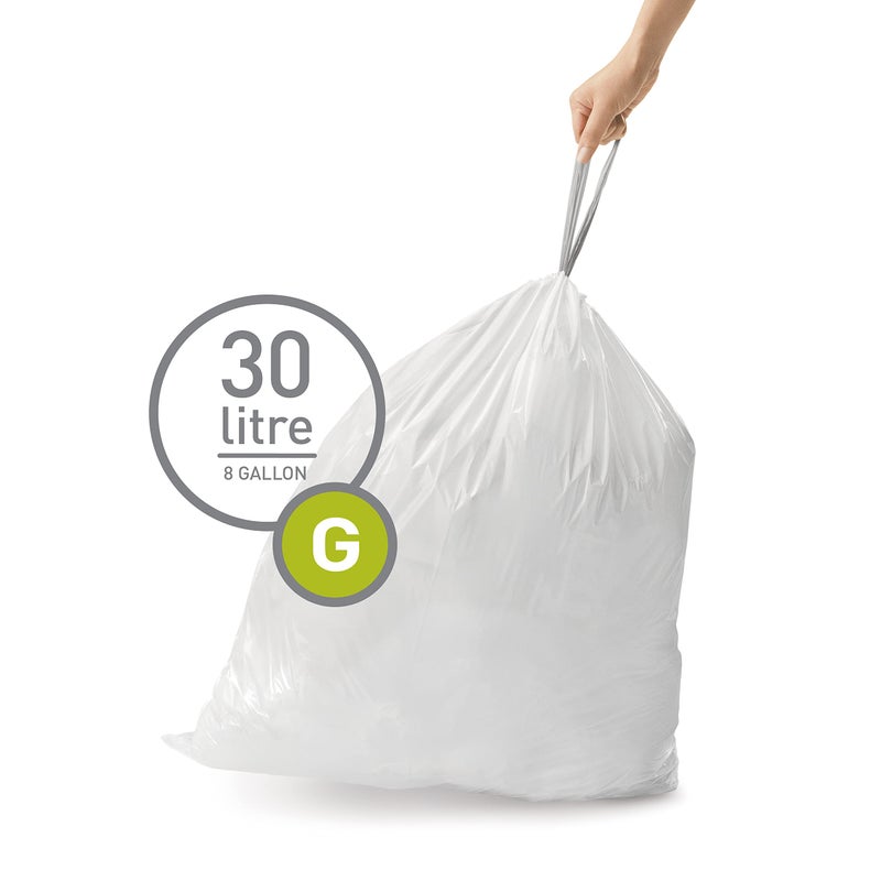 simplehuman Code G 100 Count, Dispenser Pack Custom Fit Liners, Drawstring Trash Bags, 30 Liter / 8 Gallon, White - Image 2